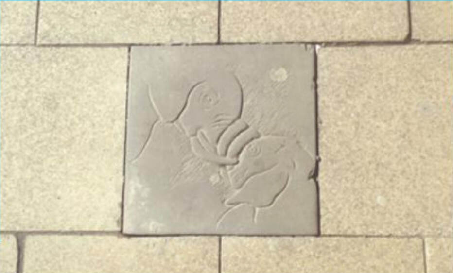 A paving slab down Spring Bank in Hull, engraved with the image of two elephants